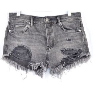 We The Free Twenty-Five Shredded Hi-Rise Denim Shorts Black Wash Size 29 Waist
